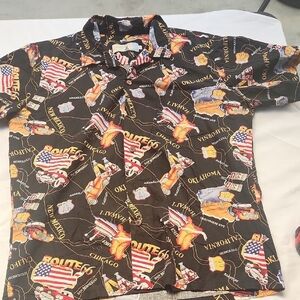 Route 66 Themed Black Button Up Shirt